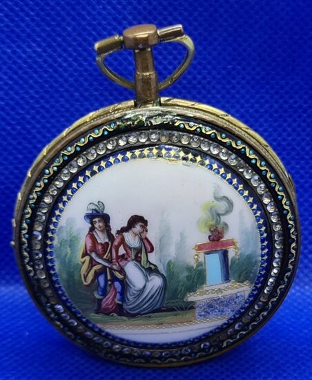 Valette a Geneve - Lepine Spindeluhr - Emaillerückseite - Die Liebeserklärung - Men - Schweiz 1760