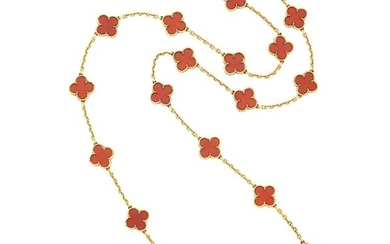 Van Cleef & Arpels Gold and Carnelian 'Alhambra' Necklace, France