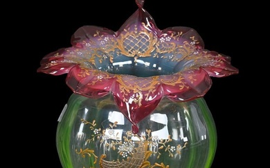 Vase, Jack In Pulpit Form, Rubina Verde Art Glass