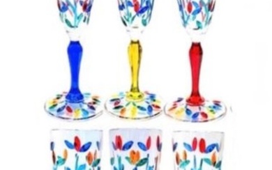 Vetreria Zecchin - Drinking set - hand decorated glass
