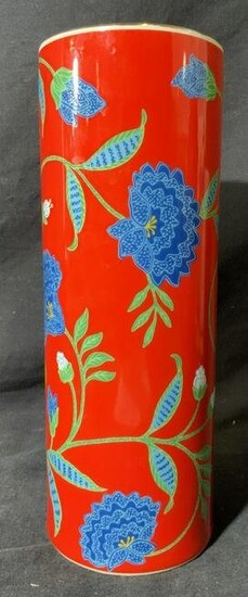 Vibrant Floral Cylindrical Ceramic Vase