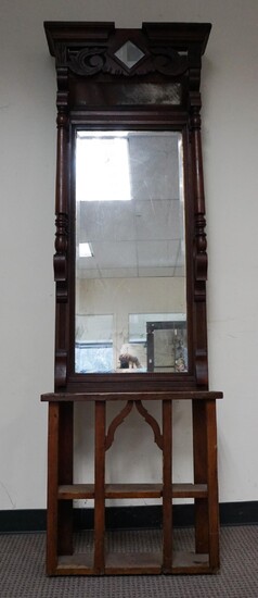 Victorian Carved Walnut Hall Mirror, 81-3/4 x 26-5/8 x 7-1/8 in