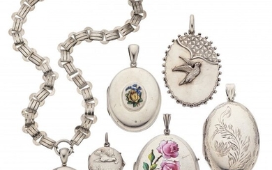 Victorian Enamel, Silver Lockets & Necklace Met