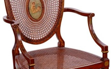 Victorian Mahogany and Cane Shield Back Armchair