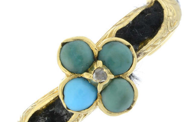 Victorian gold turquoise & diamond memorial ring, with woven hair band