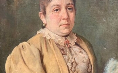 Vincenzo Bisogno (1866-?), Neapolitan school - Ritratto femminile con ventaglio