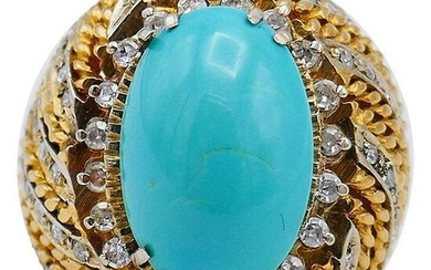 Vintage 18k Gold Turquoise Diamond Ring French