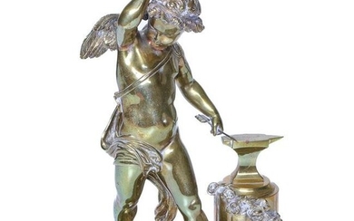 Vintage Gilt Bronze Figure of Cupid Hammering His Arrow