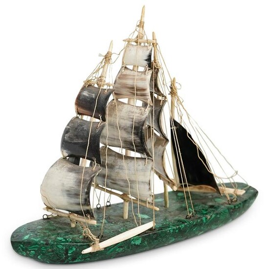 Vintage Malachite and Horn Boat