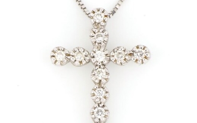 Vintage- No Reserve Price - 18 kt. White gold - Necklace, Necklace with pendant - 0.24 ct Diamonds