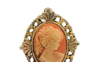 Vintage Pink & Cream Cameo Brooch Depicting A Silhouette Of A Victorian Beauty