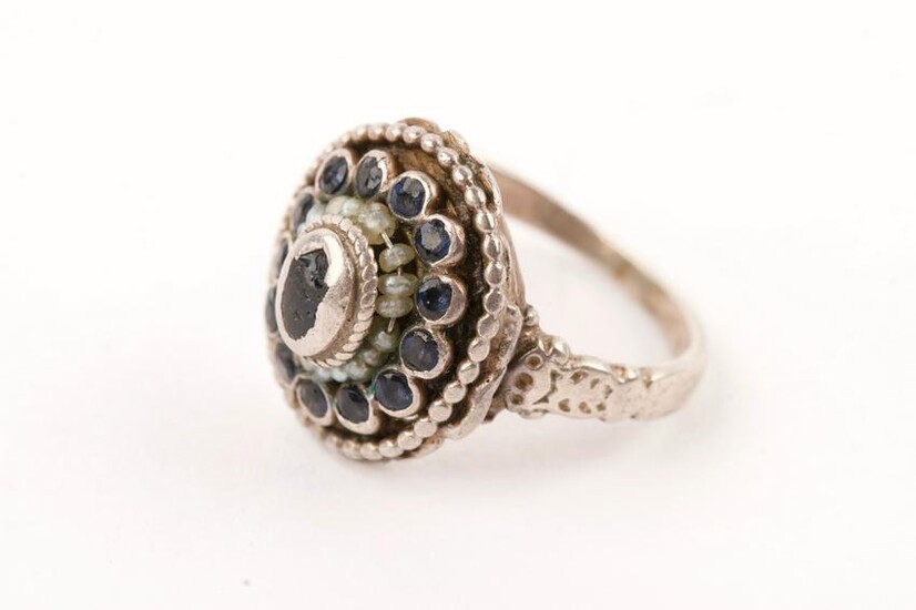 Vintage Sterling Silver Ring With Dark Blue Stones