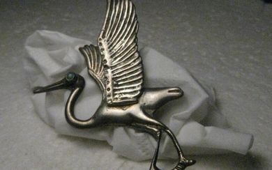 Vintage Sterling Silver Stork/Heron Brooch, Turquoise