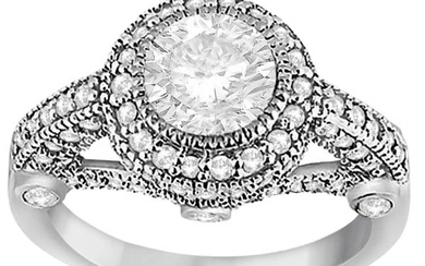 Vintage Style Diamond Halo Art Deco Engagement Ring Platinum 1.97ctw