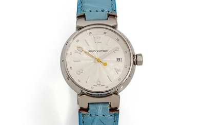 Vuitton, Tambour, Ref Q1313, n°RY8184, vers 2010 Une belle montre de dame en acier, cadran...