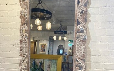 WALL MIRROR, carved lotus flower design limed frame, 150cm...