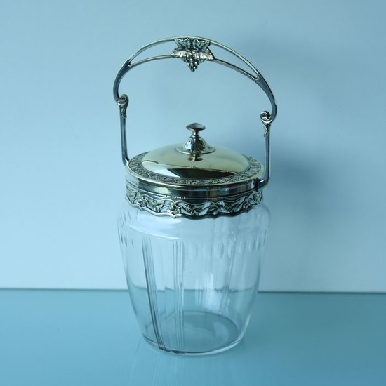 WMF - Art Nouveau cut glass biscuit jar barrel box