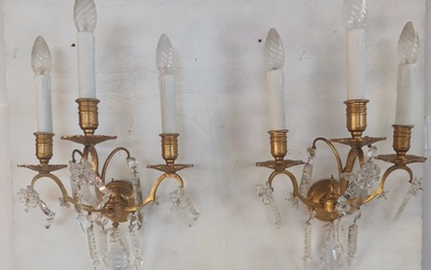 Wall sconce (2) - Bronze, Crystal, Glass, Wood