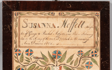 Watercolor on Paper Birth Record for Susanna Moffett