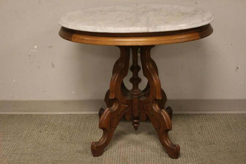 White Oval Marble Top Victorian Table