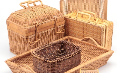 Wicker Picnic Baskets with Trays and Other Baskets