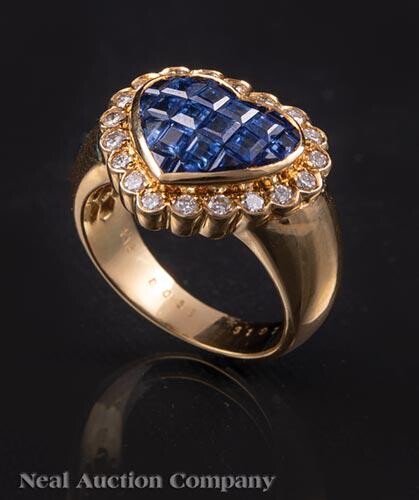 Yellow Gold, Sapphire and Diamond Heart Ring