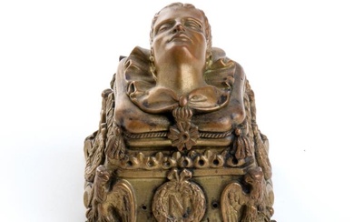 calamaio con maschera funebre dell'imperatore in bronzo metà XIX 8...