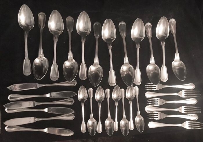 fish cutlery set by Christofle Gallia collection model Chinon. 32 pieces - Silverplate