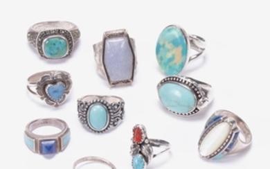 Sterling Silver Rings Featuring Agate and Larimar