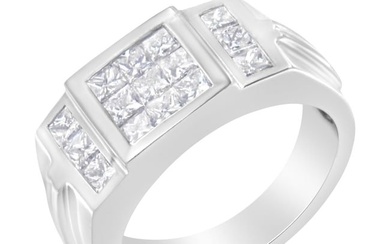 mens 14K White Gold 2.0 Carat Diamond Cluster Ring