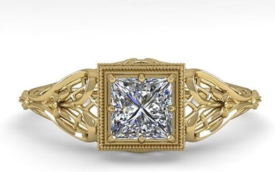 0.50 ctw VS/SI Princess Diamond Engagment Ring Art Deco 18k Yellow Gold