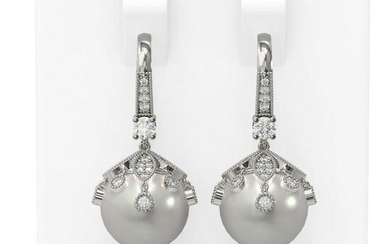 1 ctw Diamond & Pearl Earrings 18K White Gold