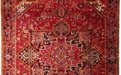 10' x 12' Red Authentic Origin Semi-Antique Persian Heriz Rug 73196