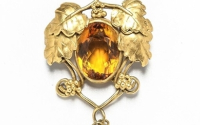 14kt Gold and Citrine Foliate Brooch