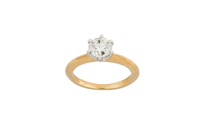 A diamond single-stone ring The claw-set brilliant-cut diamond, to...