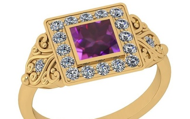 1.12 Ctw I2/I3 Amethyst And Diamond 10K Yellow Gold Engagement Halo Ring