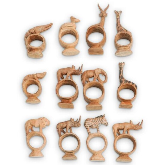 Lot-Art | (12Pc) African Carved Wood Animal Napkin Rings
