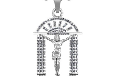 1.40 Ctw SI2/I1 Diamond 14K White Gold Jesus Heaven's Gate Pendant Necklace