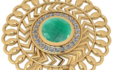 1.43 Ctw I2/I3 Emerald And Diamond 14K Yellow Gold Antique Style Wedding Ring