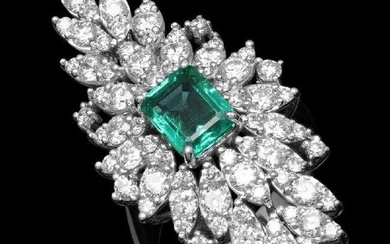 14K White Gold 2.01ct Emerald and 3.26ct Diamond Ring