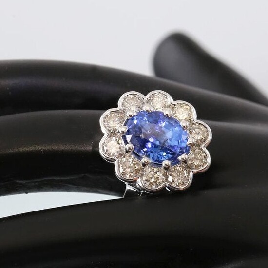 14K White Gold Blue Sapphire (IGI Cert.) & Diamond Ring