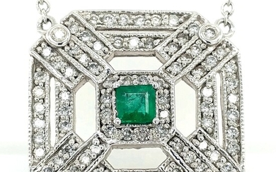 14K White Gold Emerald and Diamond Necklace