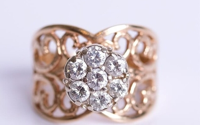 14K Yellow Gold Diamond Ladies Ring, Size 9 1/2