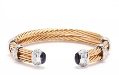 14KT Bi-Color Gold, Diamond, and Gem-Set Cuff Bracelet