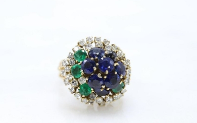 14KY Gold Emerald, Sapphire and Diamond Ring