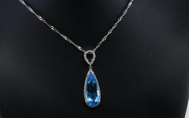 14Kt Ladies Diamond & Blue Topaz Necklace
