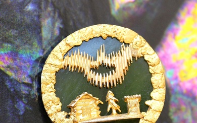 14k Alaskan Nugget Gold Scene Pin