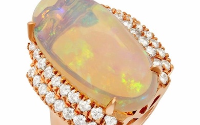 14k Rose Gold 8.91ct Opal 1.09ct Diamond Ring