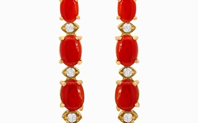 14k Yellow Gold 7.99ct Coral 0.46ct Diamond Earrings