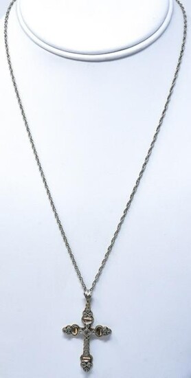 14kt Gold Sterling Silver & Diamond Cross Necklace